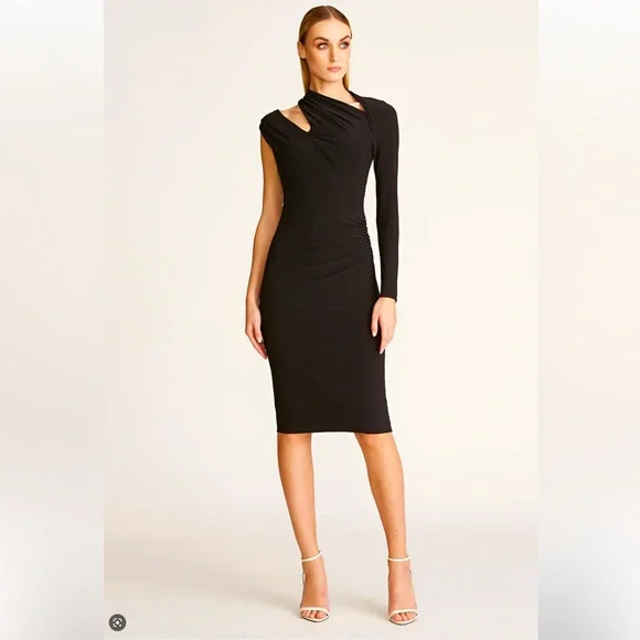 Halston Heritage | Dresses | Authentic Halston Evelyn Stretch Jersey Dress  Jet Black Never Worn | Poshmark